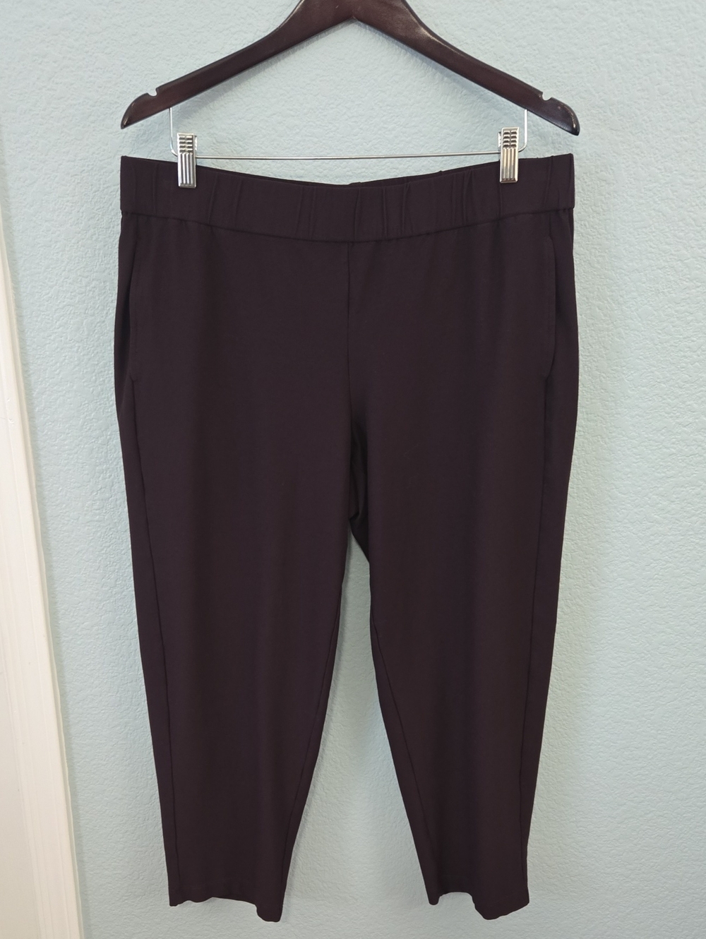 Eileen Fisher Washable Stretch Crepe Relaxed Fit Ankle Pant Brown Sz Large